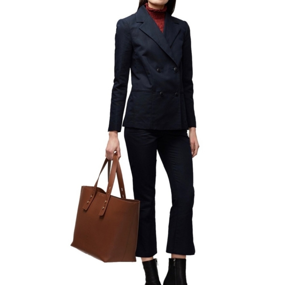 NEW FRAME dark navy linen and cotton cropped pant
